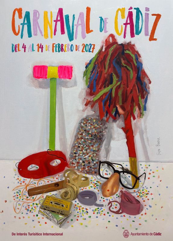 Cartel de Pepe Baena para el Carnaval de Cádiz 2027