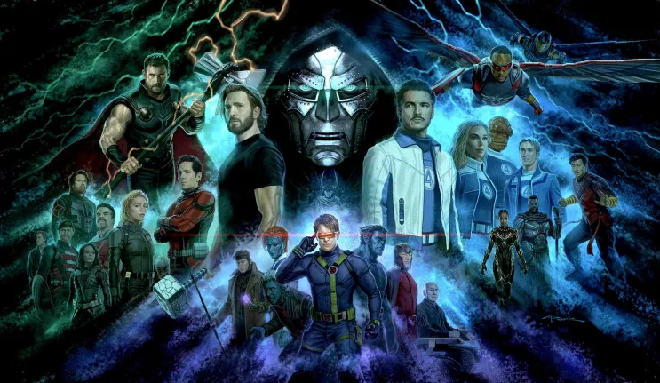 Cartel collage con todos los personajes anunciados para Vengadores: Doomsday